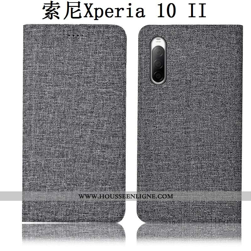 Housse Sony Xperia 10 Ii Cuir Protection Bleu Étui Lin Téléphone Portable