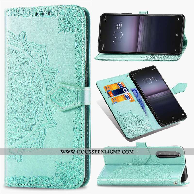 Housse Sony Xperia 10 Ii Cuir Protection Incassable Clamshell Étui Vert Téléphone Portable Verte