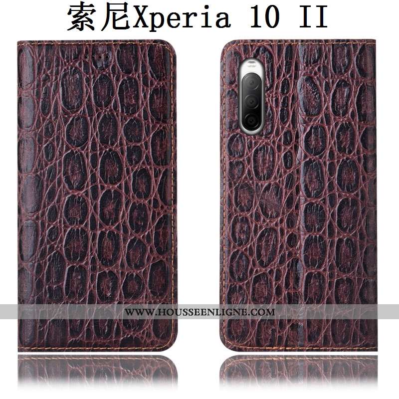 Housse Sony Xperia 10 Ii Cuir Véritable Modèle Fleurie Protection Téléphone Portable Coque Étui Roug