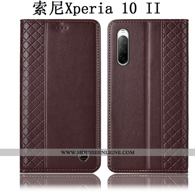 Housse Sony Xperia 10 Ii Protection Cuir Véritable Coque Téléphone Portable Incassable Rouge Étui