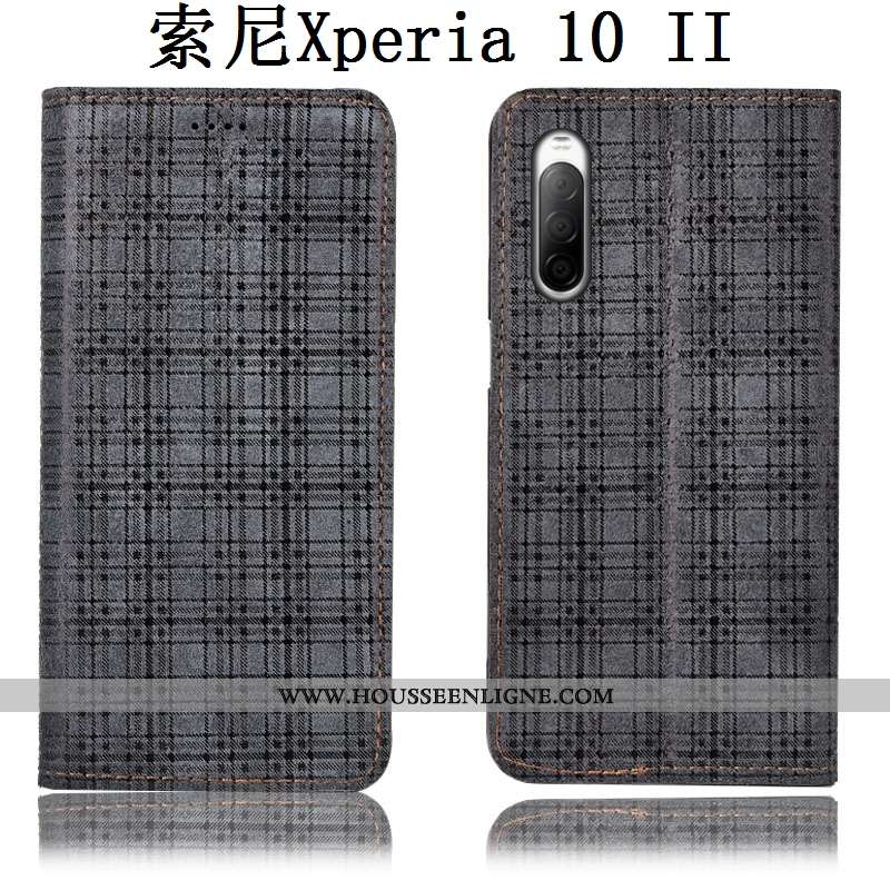 Housse Sony Xperia 10 Ii Protection Cuir Véritable Étui Gris Coque Velours