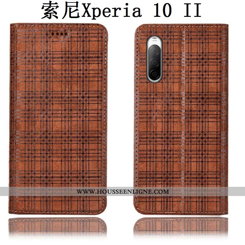 Housse Sony Xperia 10 Ii Protection Cuir Véritable Étui Gris Coque Velours