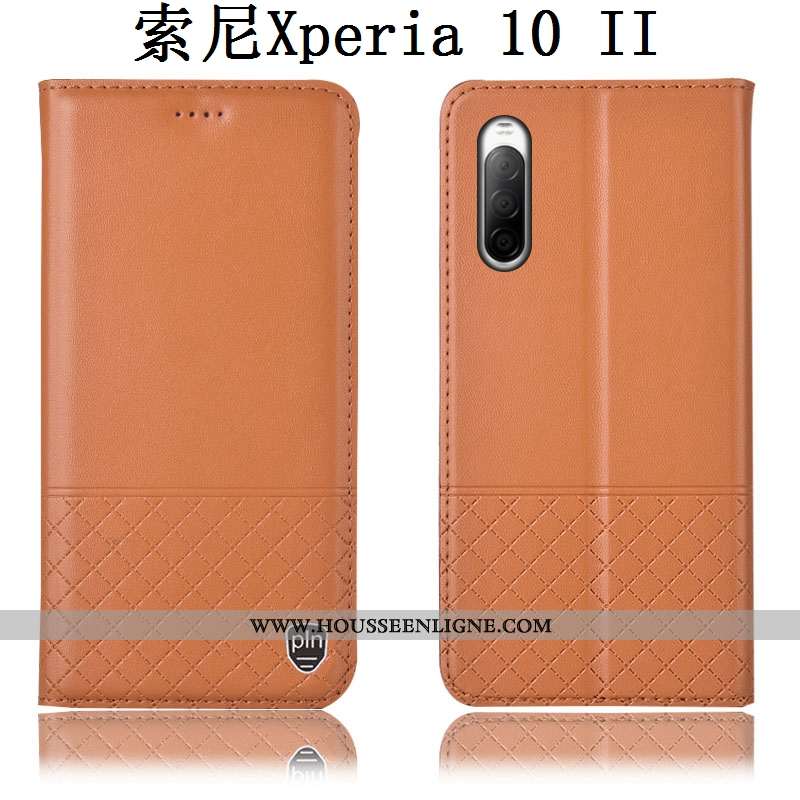 Housse Sony Xperia 10 Ii Protection Cuir Véritable Étui Téléphone Portable Coque Incassable Marron