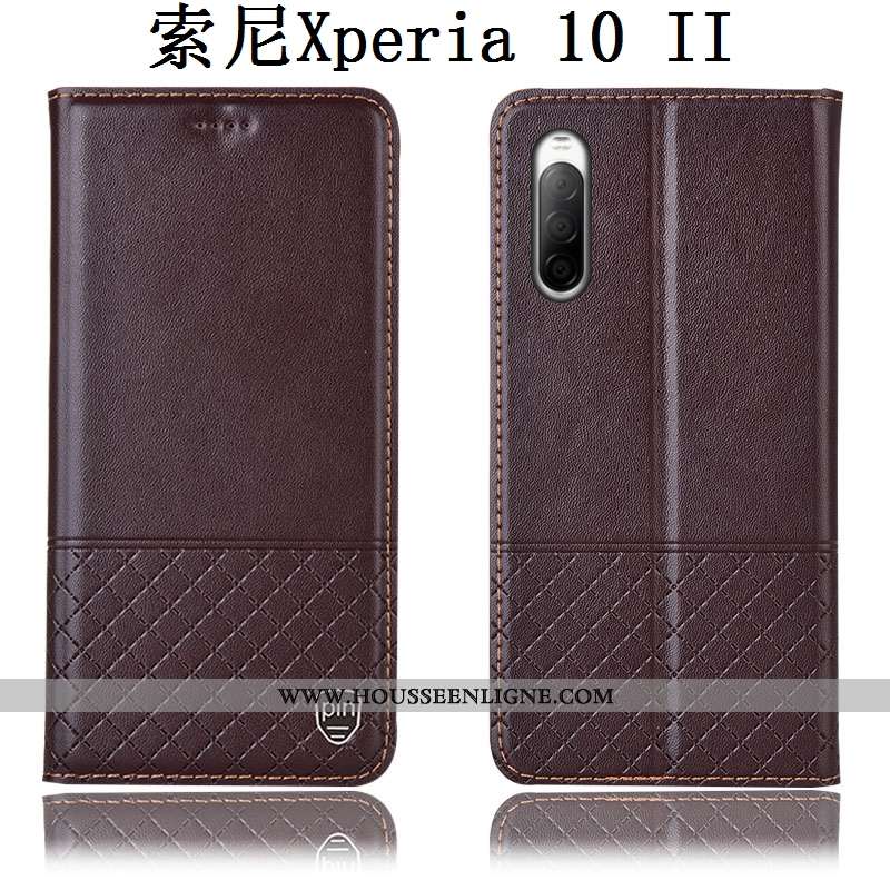 Housse Sony Xperia 10 Ii Protection Cuir Véritable Étui Téléphone Portable Coque Incassable Marron