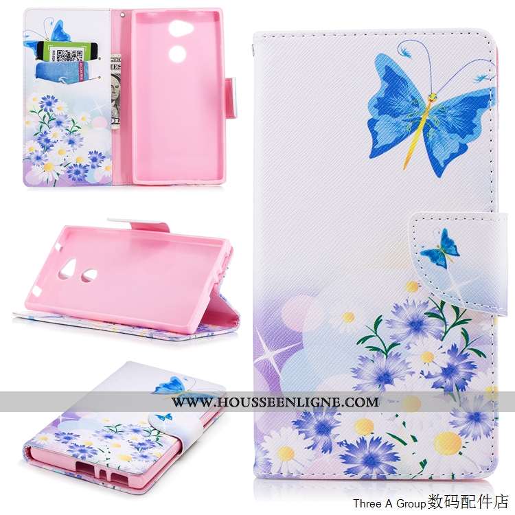 Housse Sony Xperia L2 Fluide Doux Silicone Téléphone Portable Blanc Cuir Coque Carte Blanche