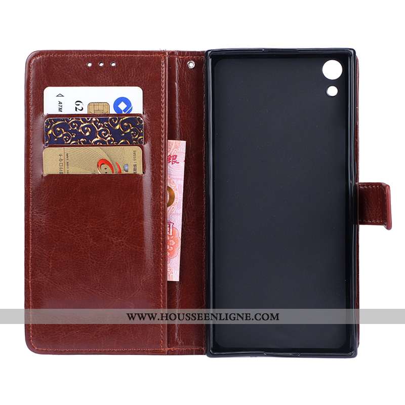 Housse Sony Xperia Xa1 Cuir Protection Portefeuille Carte Jaune Étui