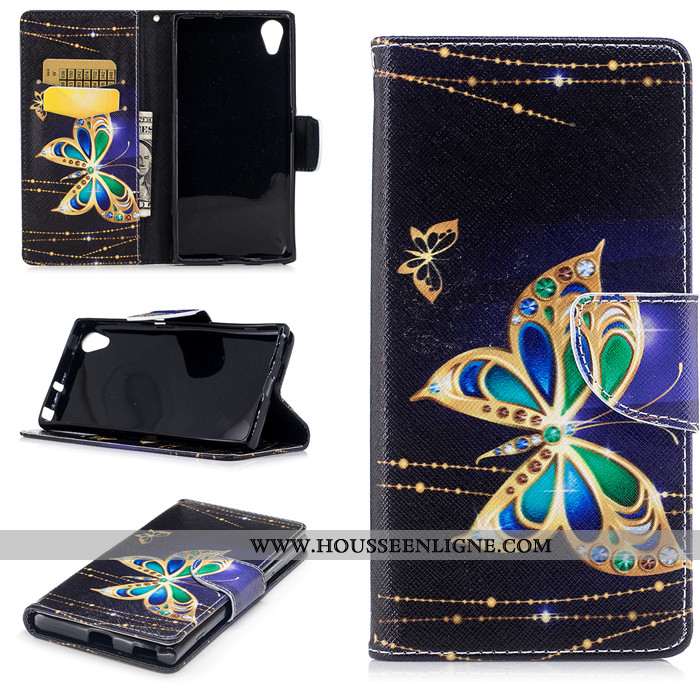 Housse Sony Xperia Xa1 Plus Dessin Animé Cuir Clamshell Étui Incassable Silicone Protection Noir