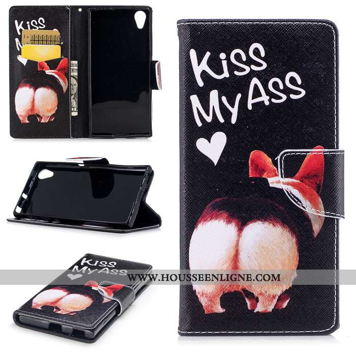 Housse Sony Xperia Xa1 Plus Dessin Animé Cuir Clamshell Étui Incassable Silicone Protection Noir