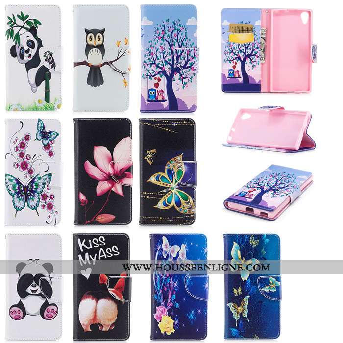 Housse Sony Xperia Xa1 Plus Dessin Animé Cuir Clamshell Étui Incassable Silicone Protection Noir