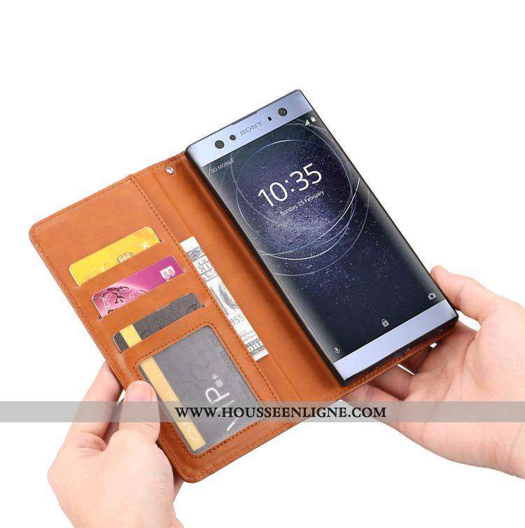 Housse Sony Xperia Xa2 Cuir Protection Téléphone Portable Coque Incassable Étui Marron