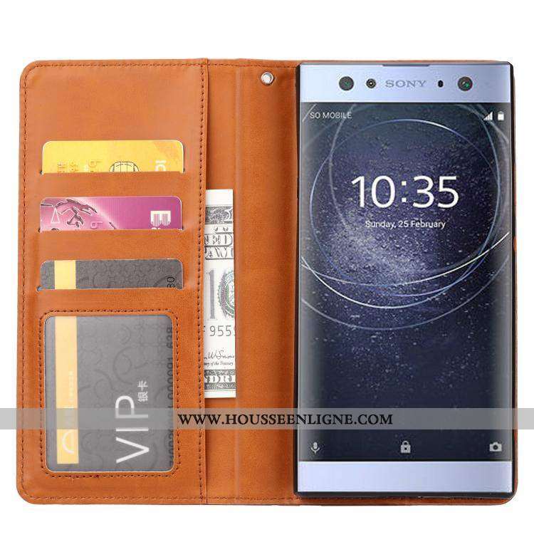 Housse Sony Xperia Xa2 Cuir Protection Téléphone Portable Coque Incassable Étui Marron