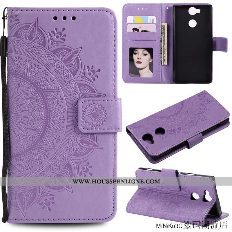 Housse Sony Xperia Xa2 Cuir Protection Téléphone Portable Incassable Carte Violet