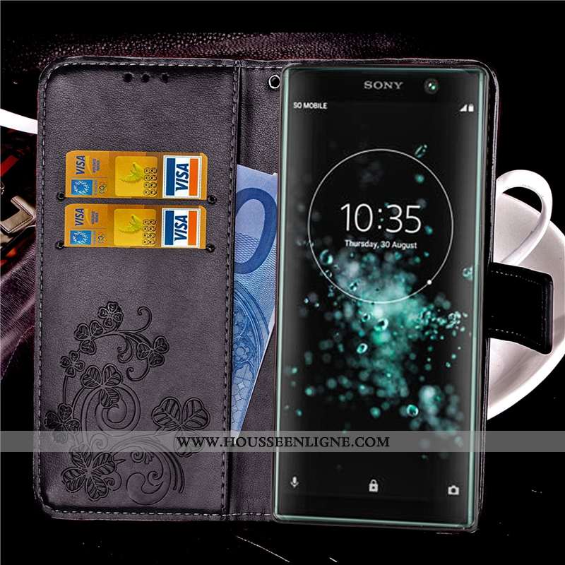 Housse Sony Xperia Xa2 Plus Cuir Protection Tendance Étui Coque Noir