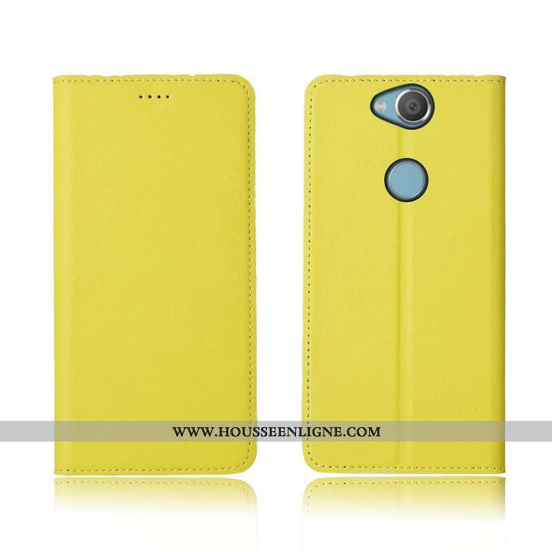 Housse Sony Xperia Xa2 Plus Cuir Véritable Cuir Clamshell Incassable Silicone Jaune Nouveau