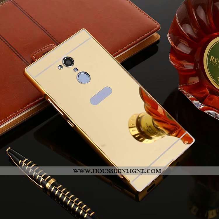 Housse Sony Xperia Xa2 Ultra Métal Protection Coque Or Border Étui Miroir Doré