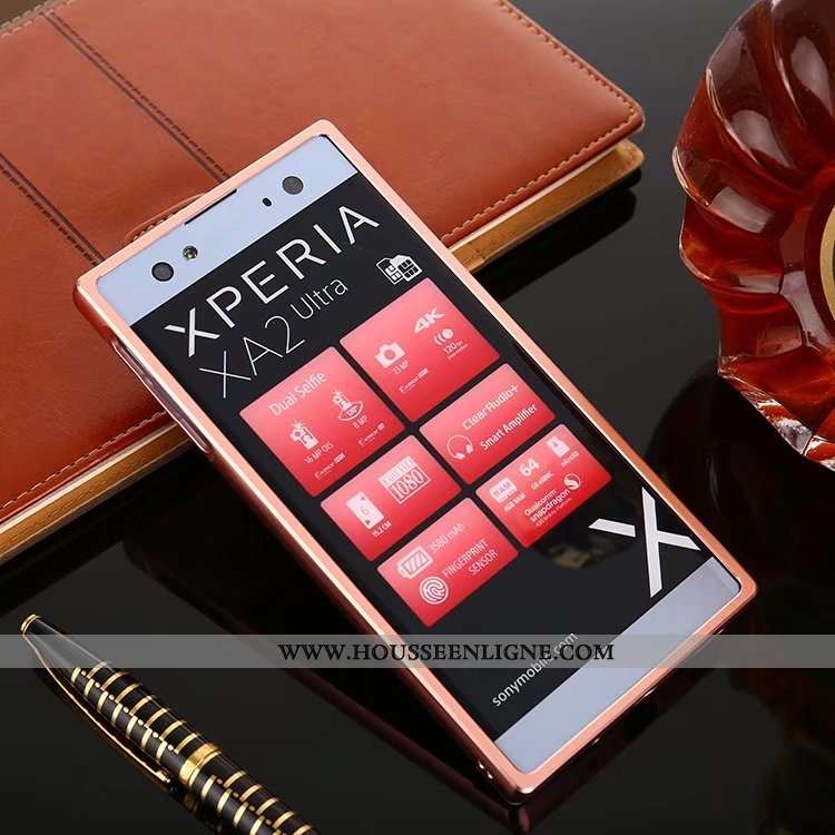 Housse Sony Xperia Xa2 Ultra Métal Protection Coque Or Border Étui Miroir Doré
