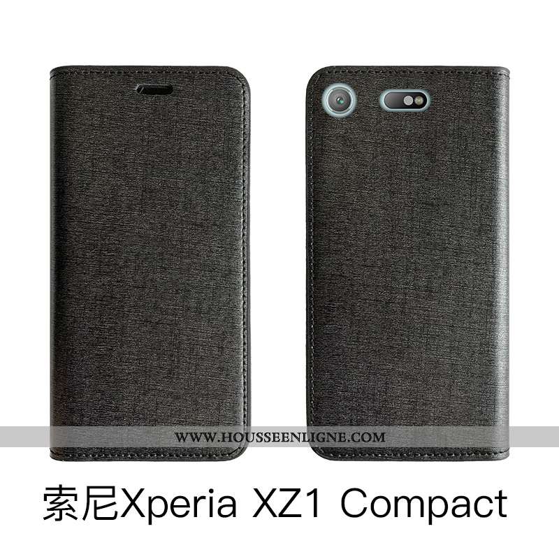 Housse Sony Xperia Xz1 Compact Luxe Cuir Véritable Noir Tout Compris Protection Clamshell Coque