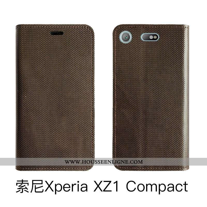 Housse Sony Xperia Xz1 Compact Luxe Cuir Véritable Noir Tout Compris Protection Clamshell Coque