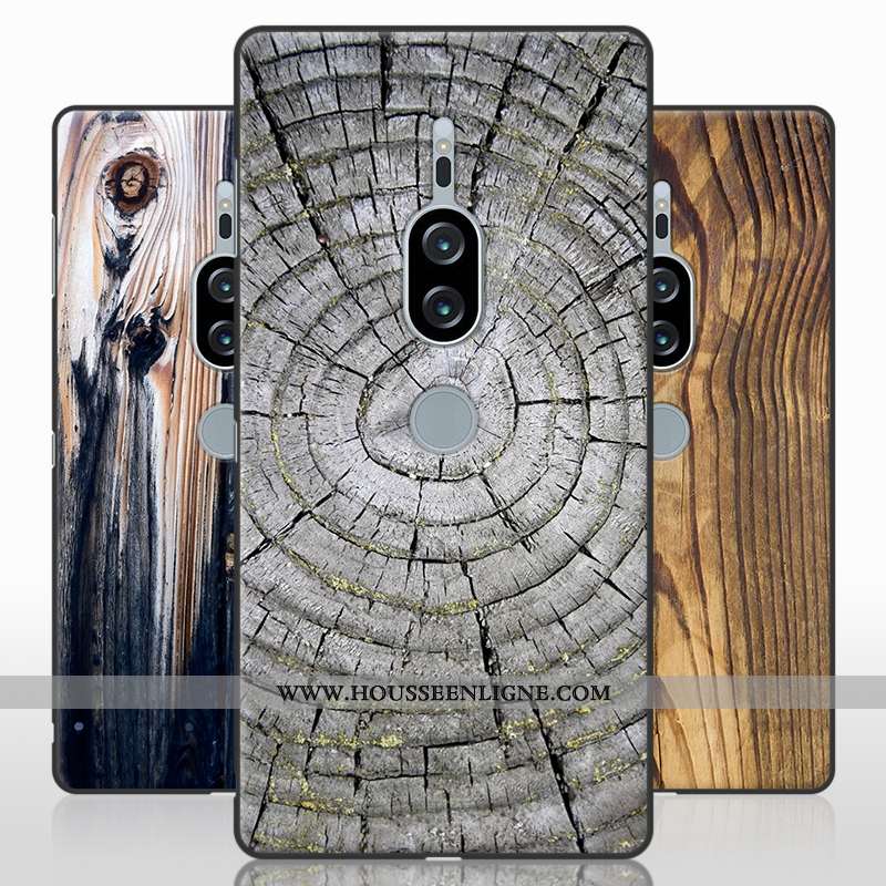 Housse Sony Xperia Xz2 Premium Modèle Fleurie Silicone Gris Personnalité Incassable En Bois Téléphon