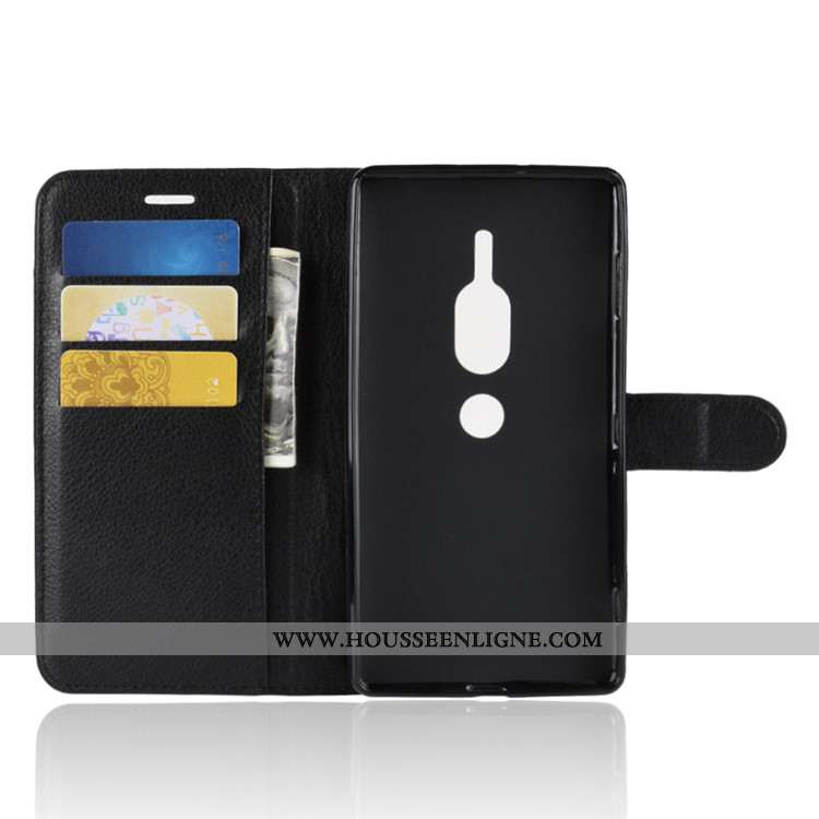 Housse Sony Xperia Xz2 Premium Portefeuille Cuir Téléphone Portable Noir Étui Coque