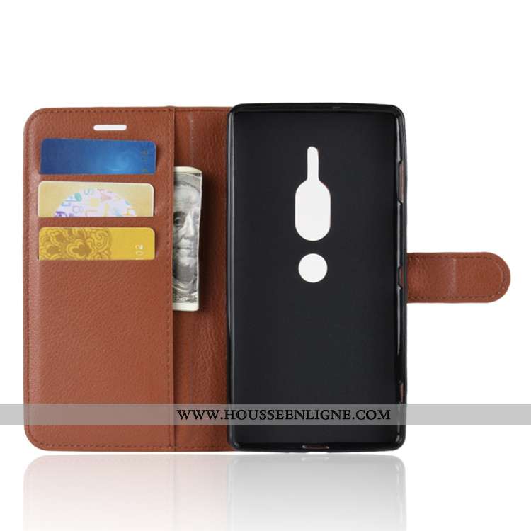 Housse Sony Xperia Xz2 Premium Portefeuille Cuir Téléphone Portable Noir Étui Coque