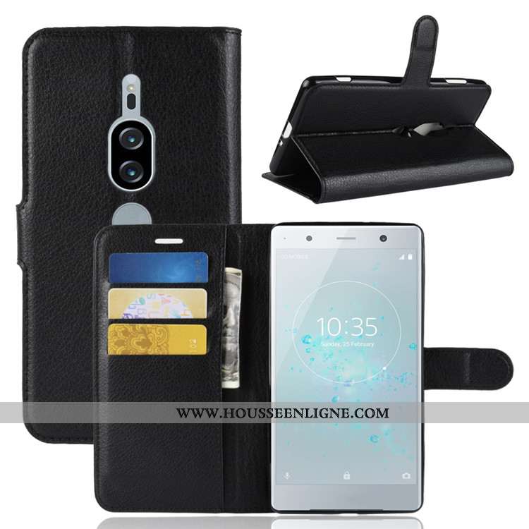 Housse Sony Xperia Xz2 Premium Portefeuille Cuir Téléphone Portable Noir Étui Coque