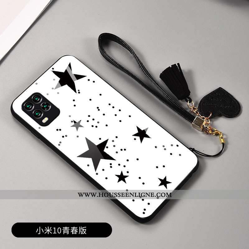 Housse Xiaomi Mi 10 Lite Créatif Charmant Difficile Protection Verre Amoureux Plaid Blanche