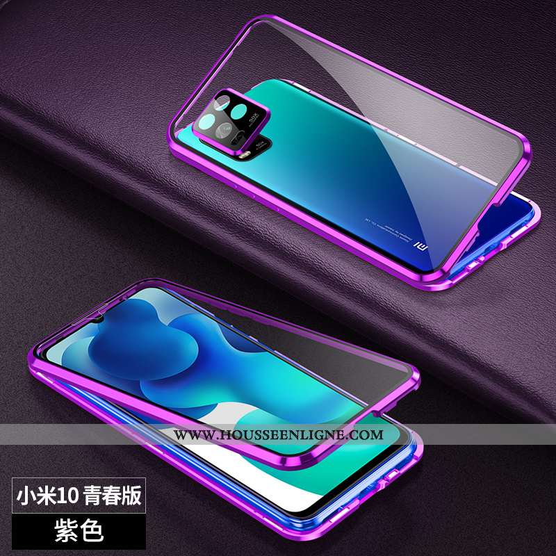 Housse Xiaomi Mi 10 Lite Protection Verre Incassable Petit Téléphone Portable Reversible Étui Violet