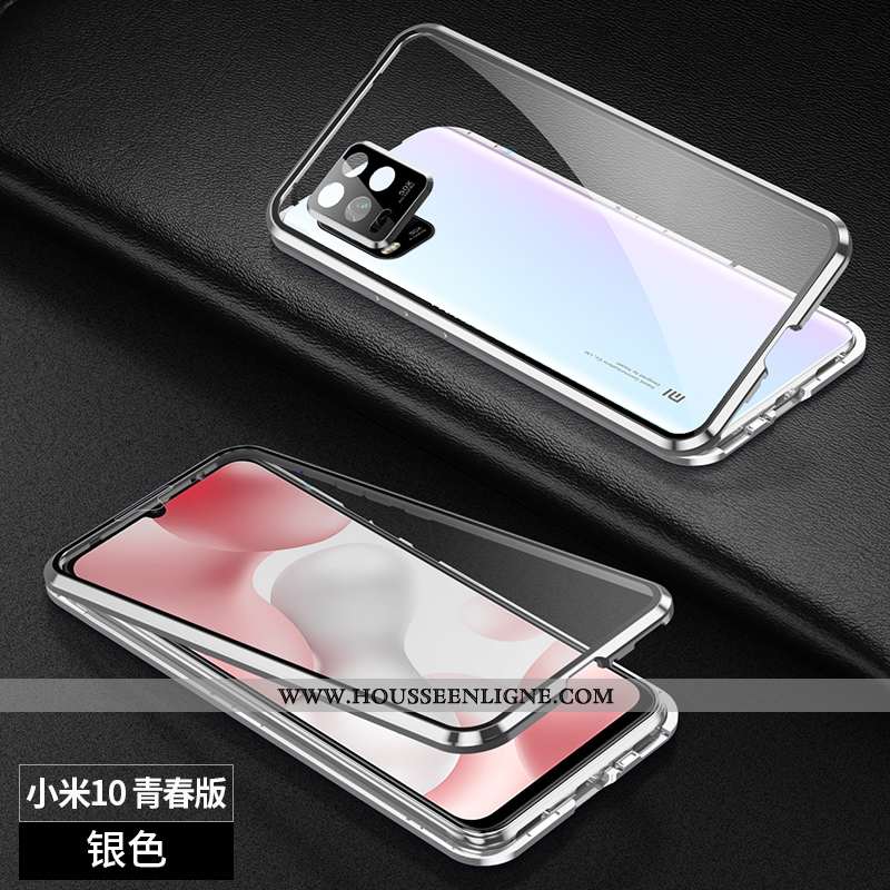 Housse Xiaomi Mi 10 Lite Protection Verre Incassable Petit Téléphone Portable Reversible Étui Violet
