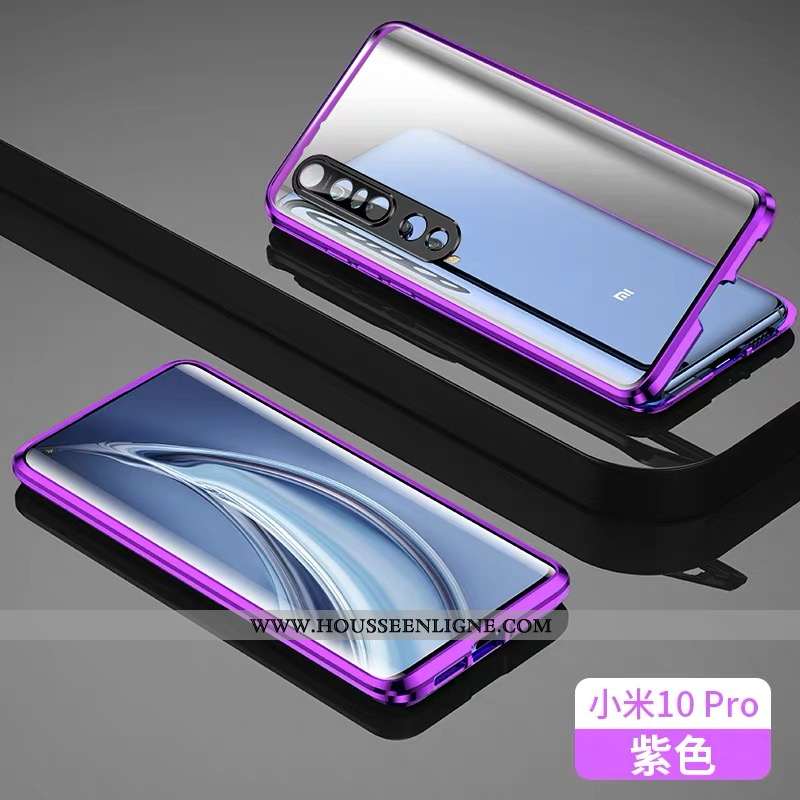 Housse Xiaomi Mi 10 Lite Protection Verre Incassable Petit Téléphone Portable Reversible Étui Violet
