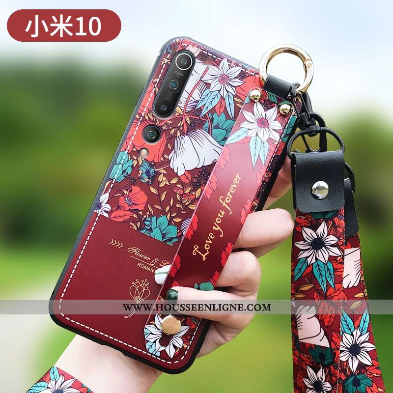 Housse Xiaomi Mi 10 Personnalité Créatif Fleur Petit Protection Net Rouge Fluide Doux
