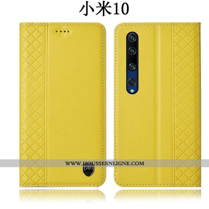 Housse Xiaomi Mi 10 Protection Cuir Véritable Incassable Coque Étui Jaune