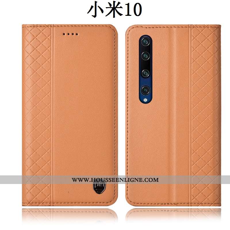 Housse Xiaomi Mi 10 Protection Cuir Véritable Incassable Coque Étui Jaune