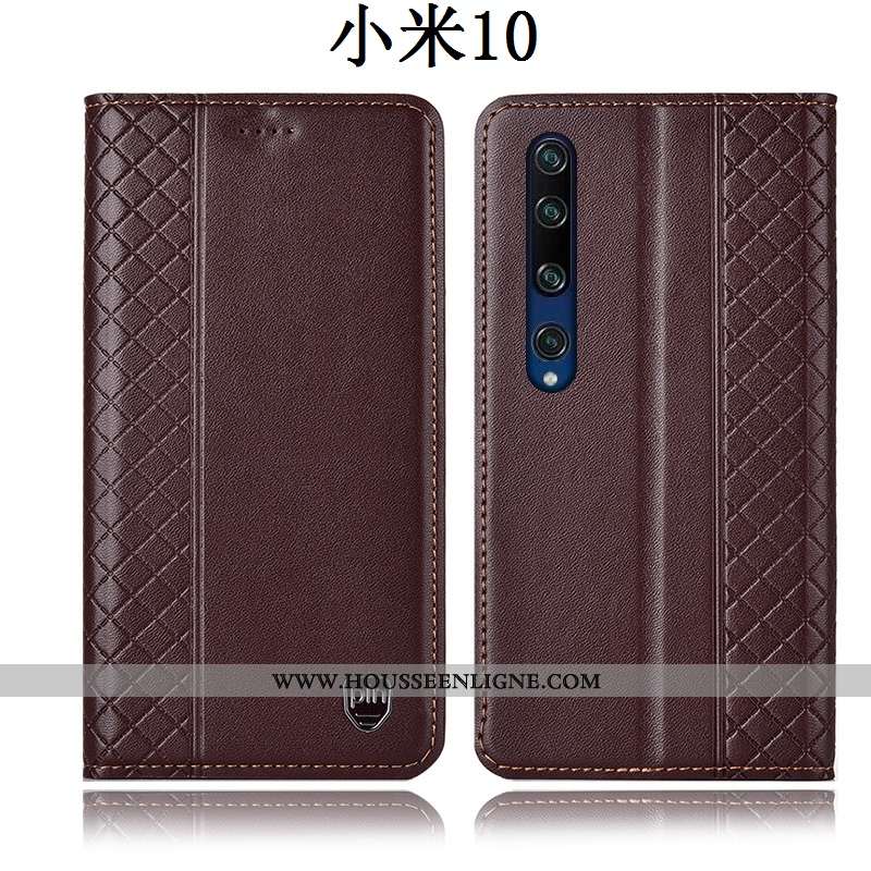 Housse Xiaomi Mi 10 Protection Cuir Véritable Incassable Coque Étui Jaune