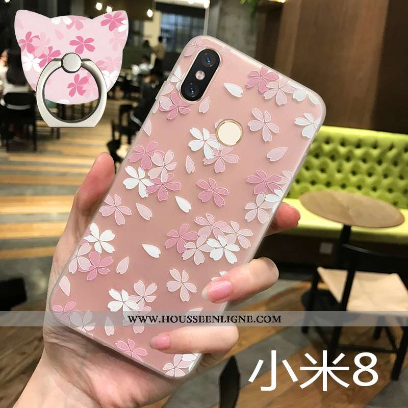 Housse Xiaomi Mi 8 Fluide Doux Silicone Simple Tendance Nouveau Téléphone Portable Net Rouge Rose