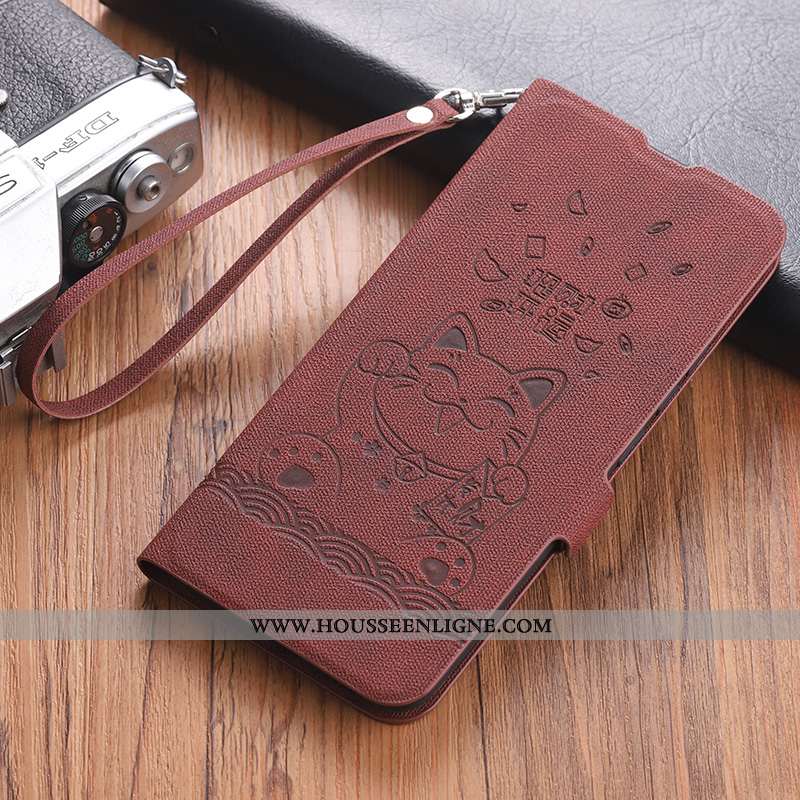 Housse Xiaomi Mi 8 Lite Cuir Modèle Fleurie Chat Clamshell Coque Richesse Silicone Marron