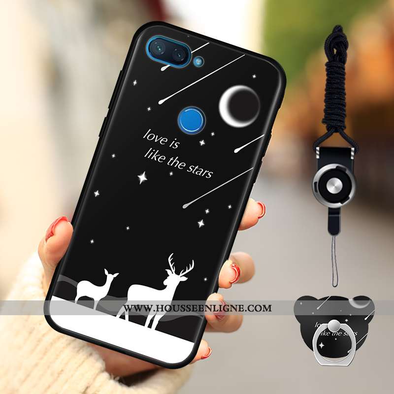 Housse Xiaomi Mi 8 Lite Dessin Animé Fluide Doux Délavé En Daim Téléphone Portable Rose Coque Petit