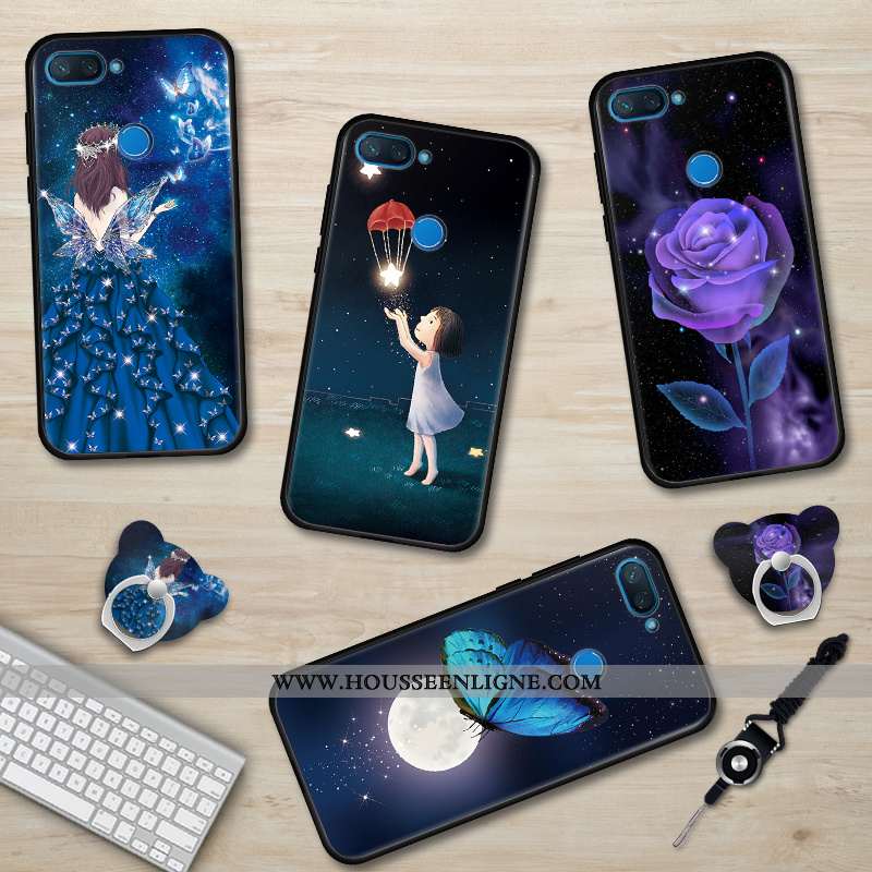 Housse Xiaomi Mi 8 Lite Dessin Animé Fluide Doux Délavé En Daim Téléphone Portable Rose Coque Petit