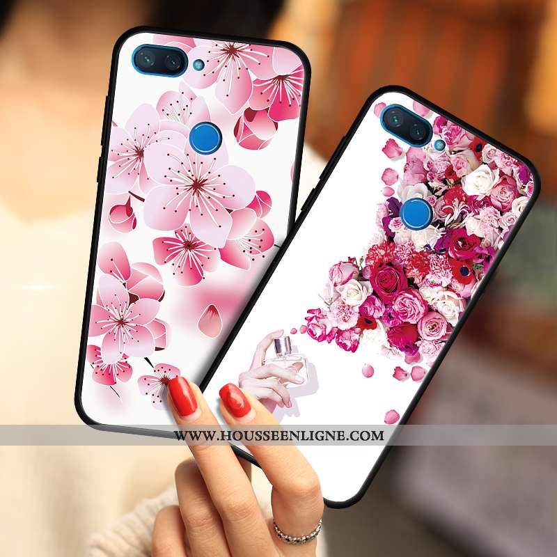 Housse Xiaomi Mi 8 Lite Dessin Animé Fluide Doux Délavé En Daim Téléphone Portable Rose Coque Petit