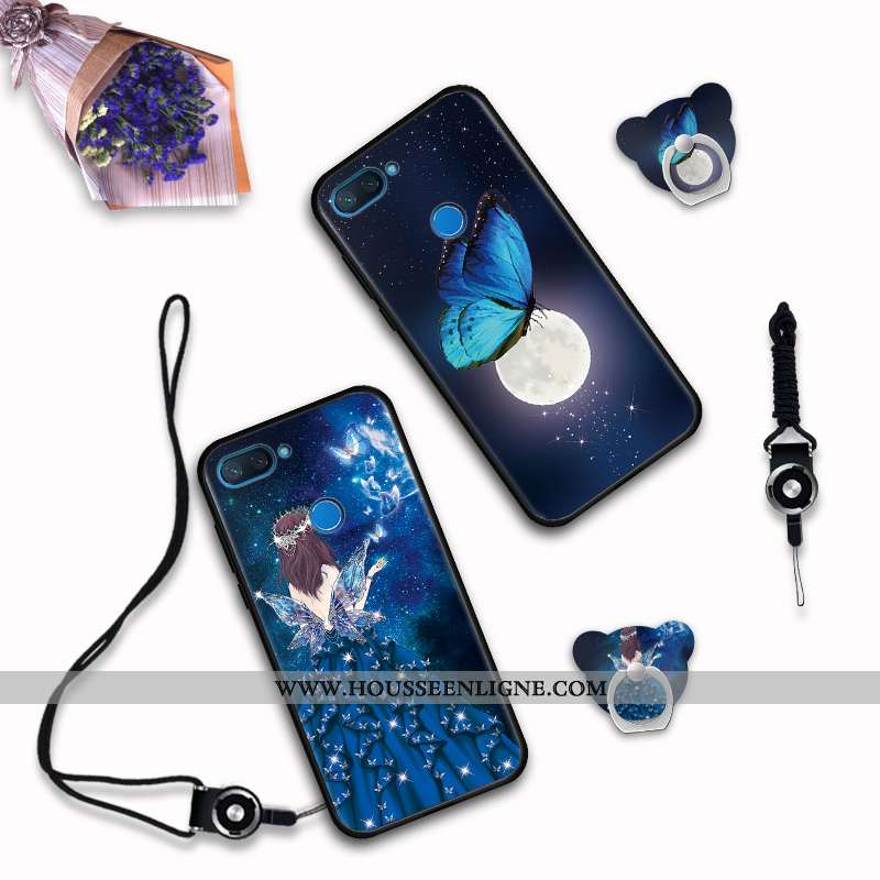 Housse Xiaomi Mi 8 Lite Dessin Animé Fluide Doux Délavé En Daim Téléphone Portable Rose Coque Petit
