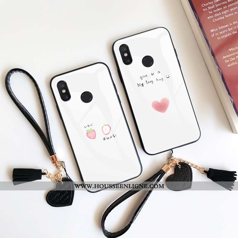 Housse Xiaomi Mi 8 Protection Verre Téléphone Portable Fraise Silicone Fluide Doux Blanc Blanche