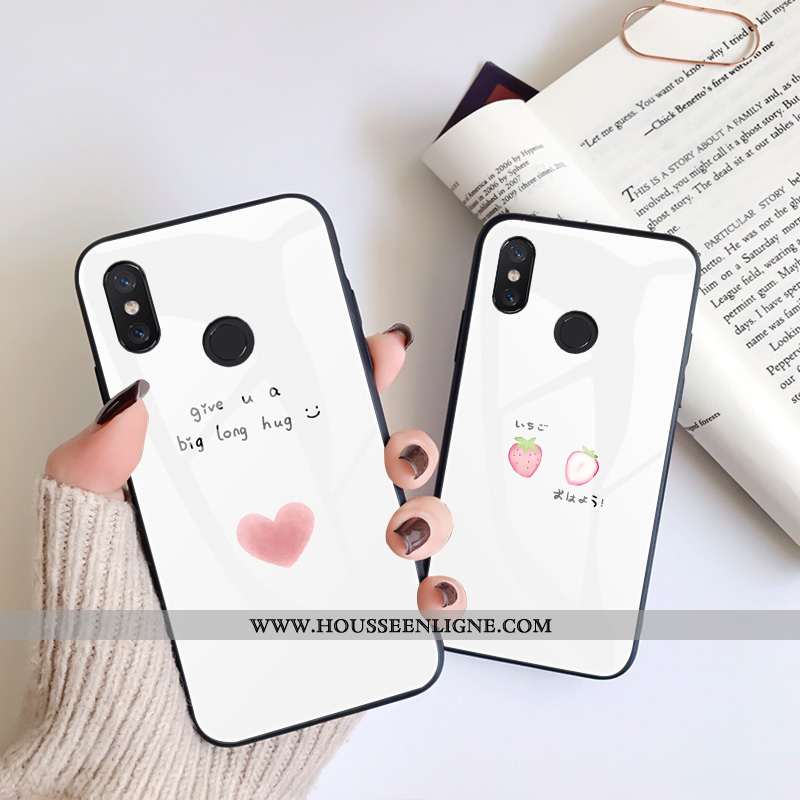 Housse Xiaomi Mi 8 Protection Verre Téléphone Portable Fraise Silicone Fluide Doux Blanc Blanche