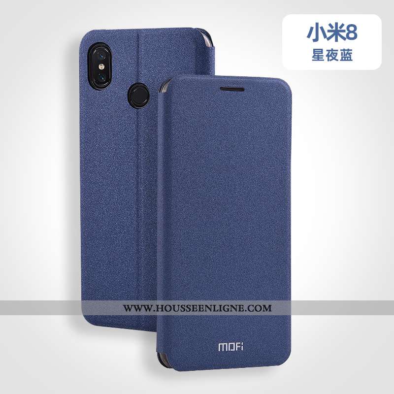 Housse Xiaomi Mi 8 Silicone Protection Fluide Doux Personnalisé Incassable Cuir Clamshell Bleu