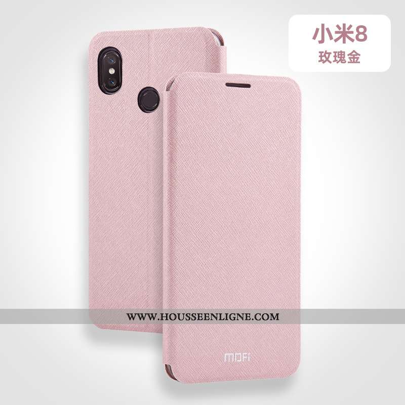 Housse Xiaomi Mi 8 Silicone Protection Fluide Doux Personnalisé Incassable Cuir Clamshell Bleu