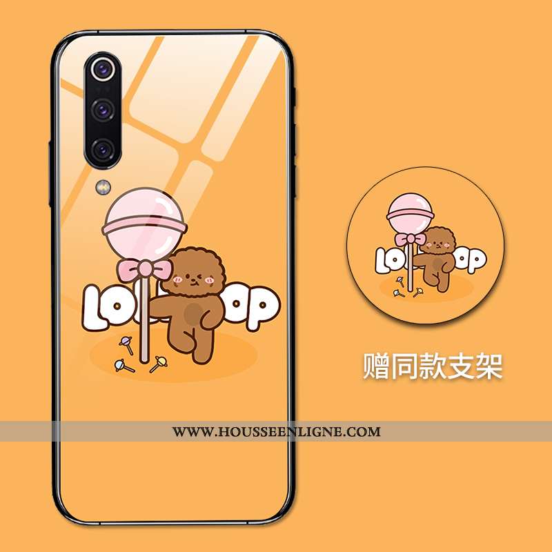 Housse Xiaomi Mi 9 Créatif Dessin Animé Amoureux Net Rouge Tout Compris Miroir Difficile Jaune