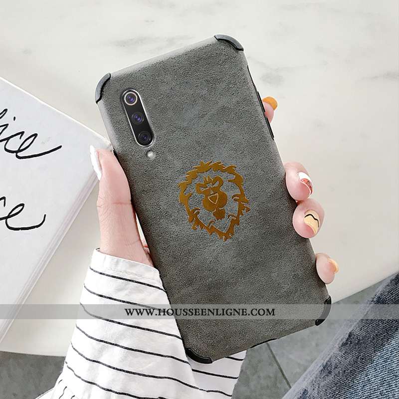 Housse Xiaomi Mi 9 Cuir Silicone Transparent Incassable Peluche Personnalité Gris