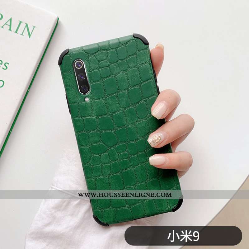 Housse Xiaomi Mi 9 Légère Cuir Vert Téléphone Portable Créatif Vent Crocodile Verte