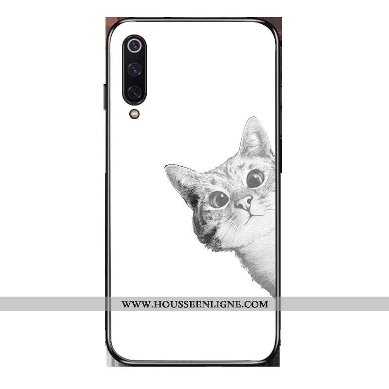 Housse Xiaomi Mi 9 Se Protection Verre Chat Étui Amoureux Fluide Doux Vent Blanche