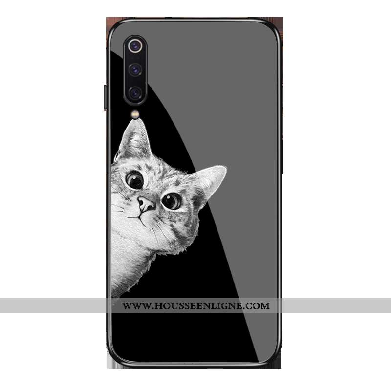 Housse Xiaomi Mi 9 Se Protection Verre Chat Étui Amoureux Fluide Doux Vent Blanche