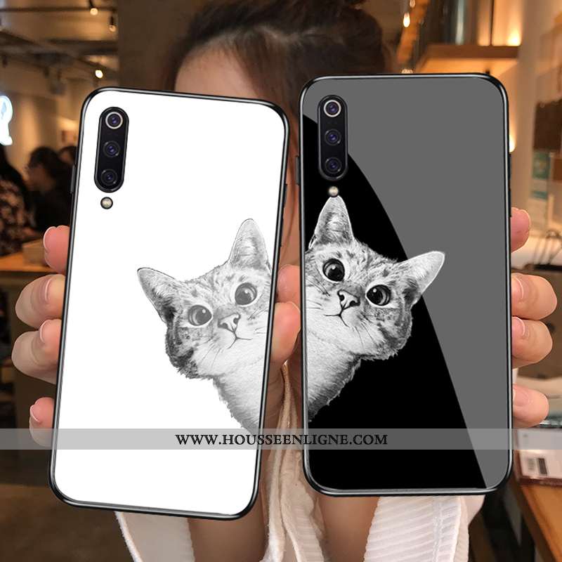 Housse Xiaomi Mi 9 Se Protection Verre Chat Étui Amoureux Fluide Doux Vent Blanche
